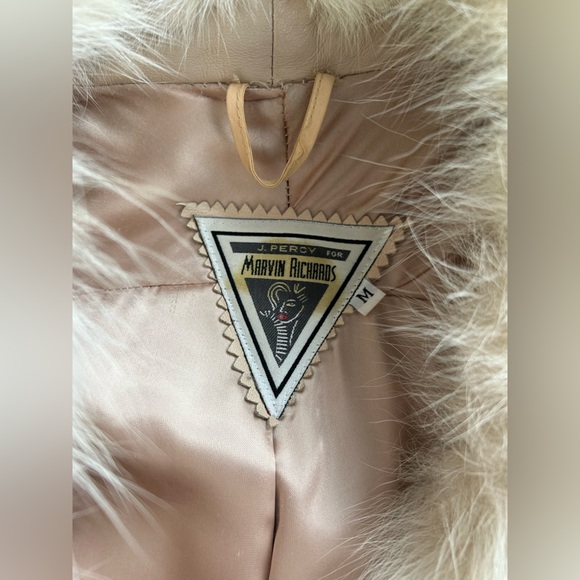 J. Percy for Marvin Richard’s crème tan leather fox fur collar coat jacket M-VTG - Picture 6 of 8